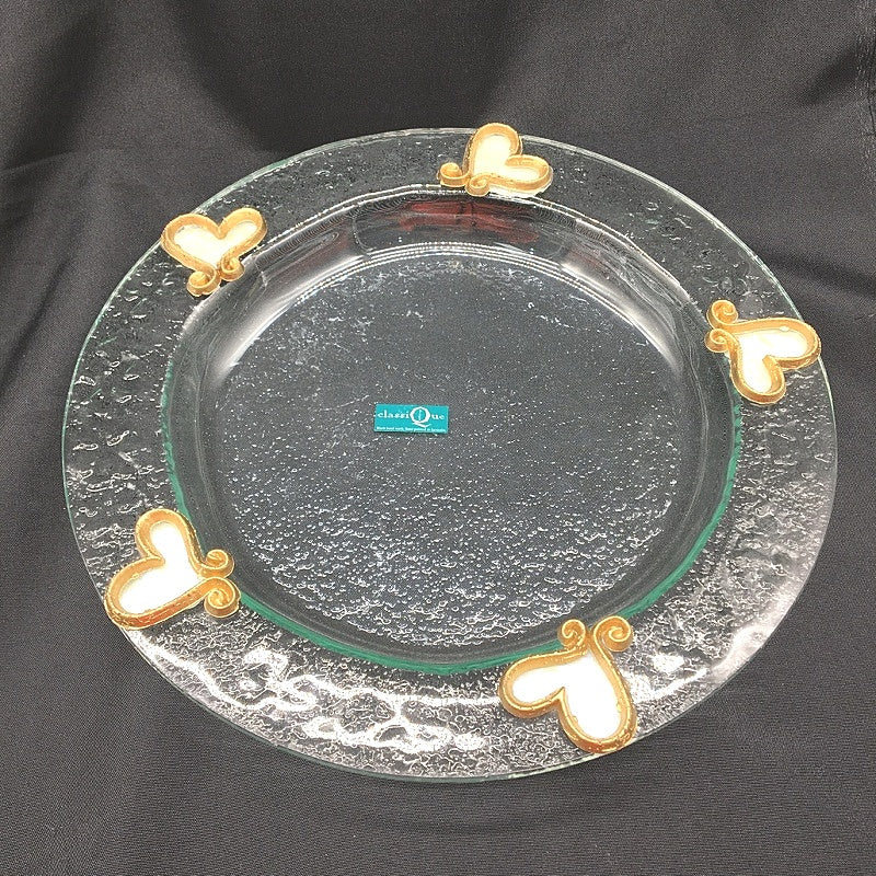 Classique Design 2 Pce Glass Plate&Candle Warmer Gold&White Iridescent Heart NEW - Image 4