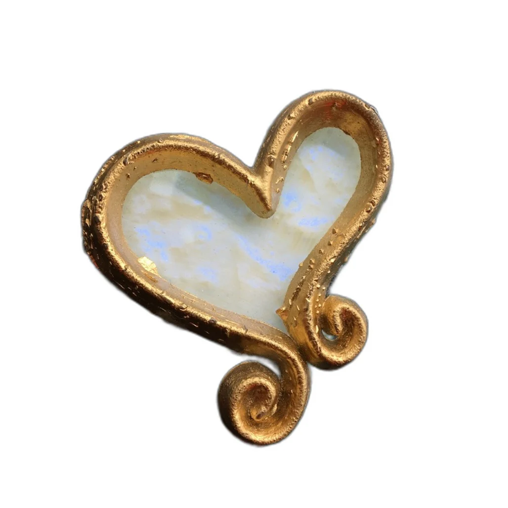 Classique Design 2 Pce Glass Plate&Candle Warmer Gold&White Iridescent Heart NEW - Image 5
