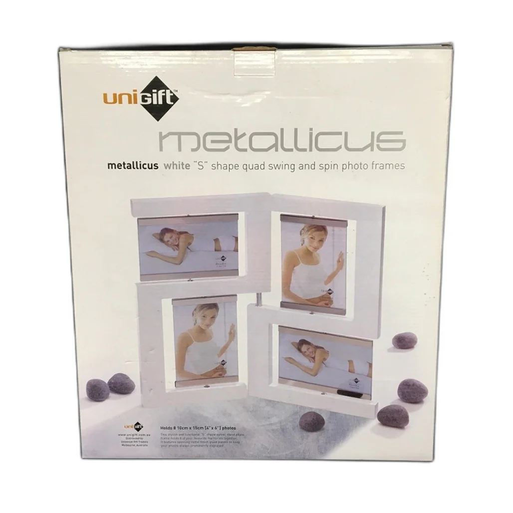 Unigift Metallicus White 'S' Shape Quad Swing & Spin 8-Photo Frame NEW