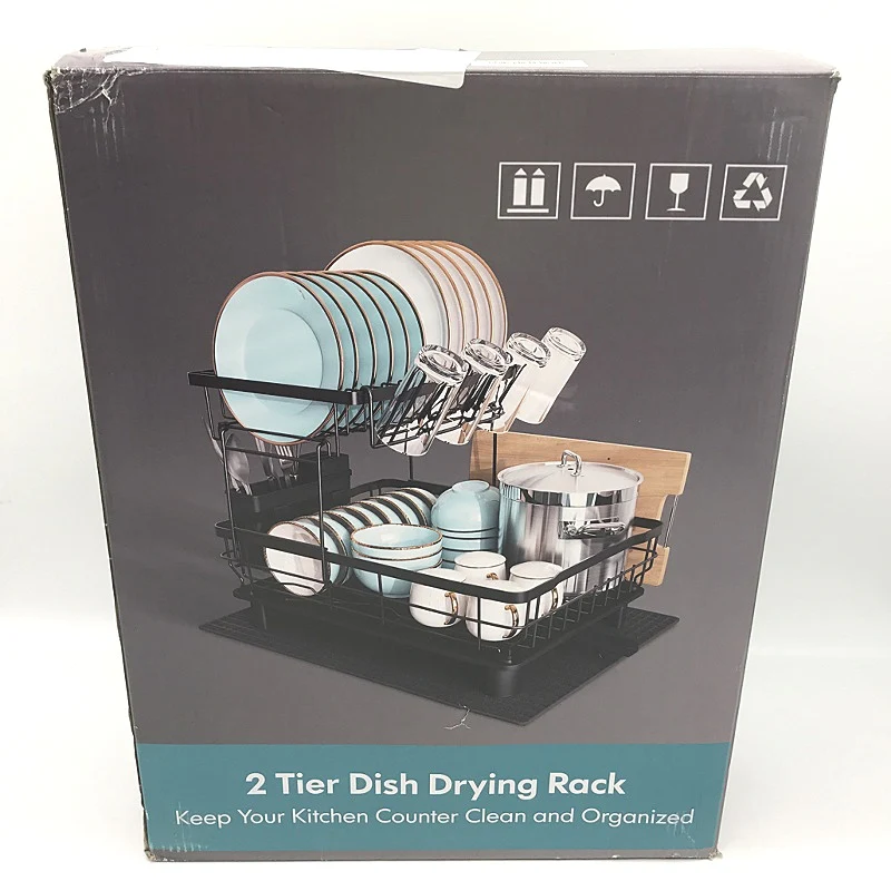 Large 2 Tier Black Dish Drying Rack with Drainboard Set & Swivel Spout NEW - Image 5