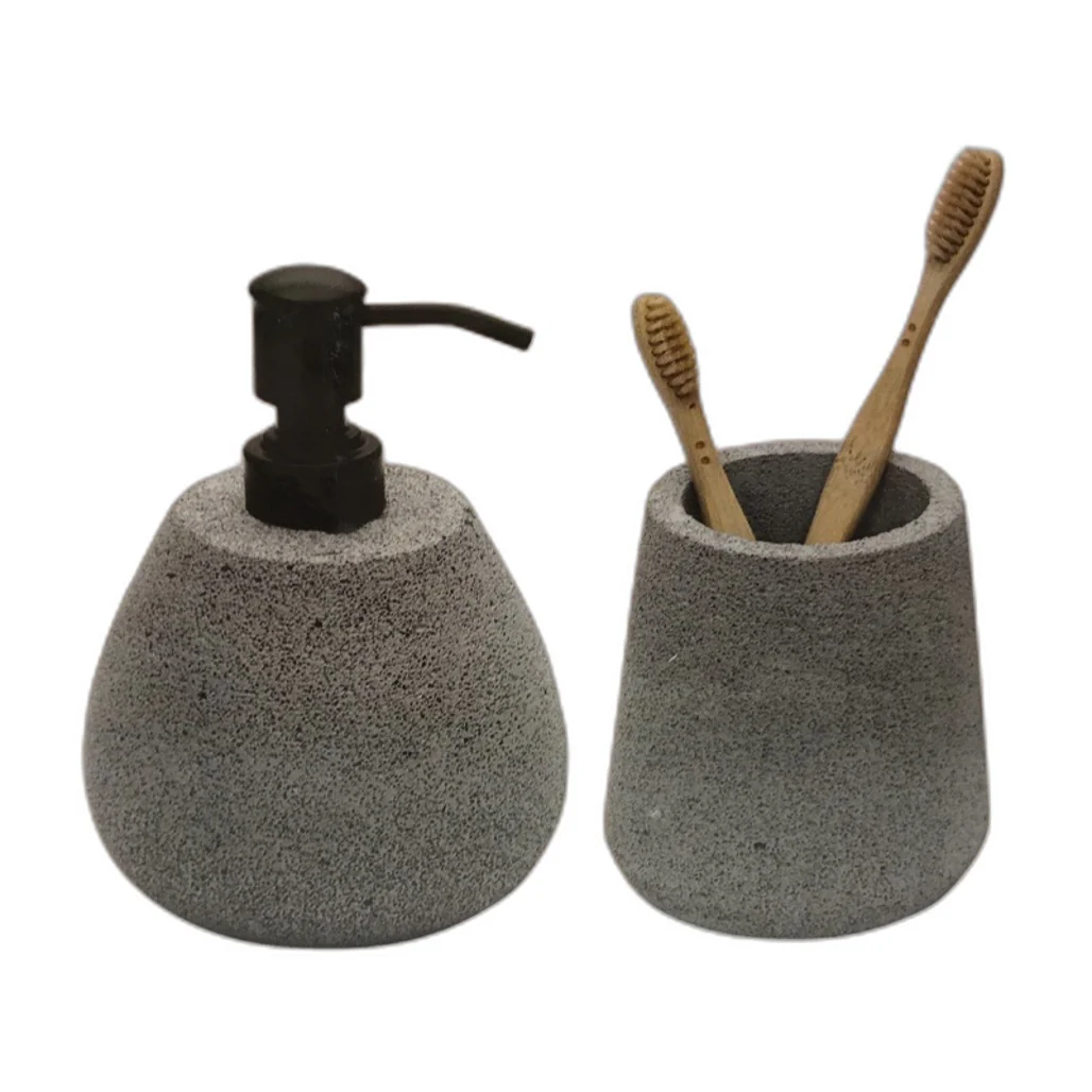 Kinton Crafts Concrete Design 150ml Soap Dispenser and Toothbrush Holder Set NEW