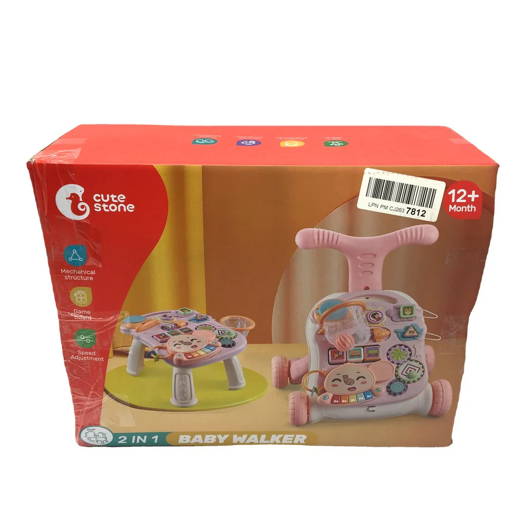 Cute Stone 2-in-1 Pink Multifunctional Baby Walker & Activity Table DEMO - Image 4