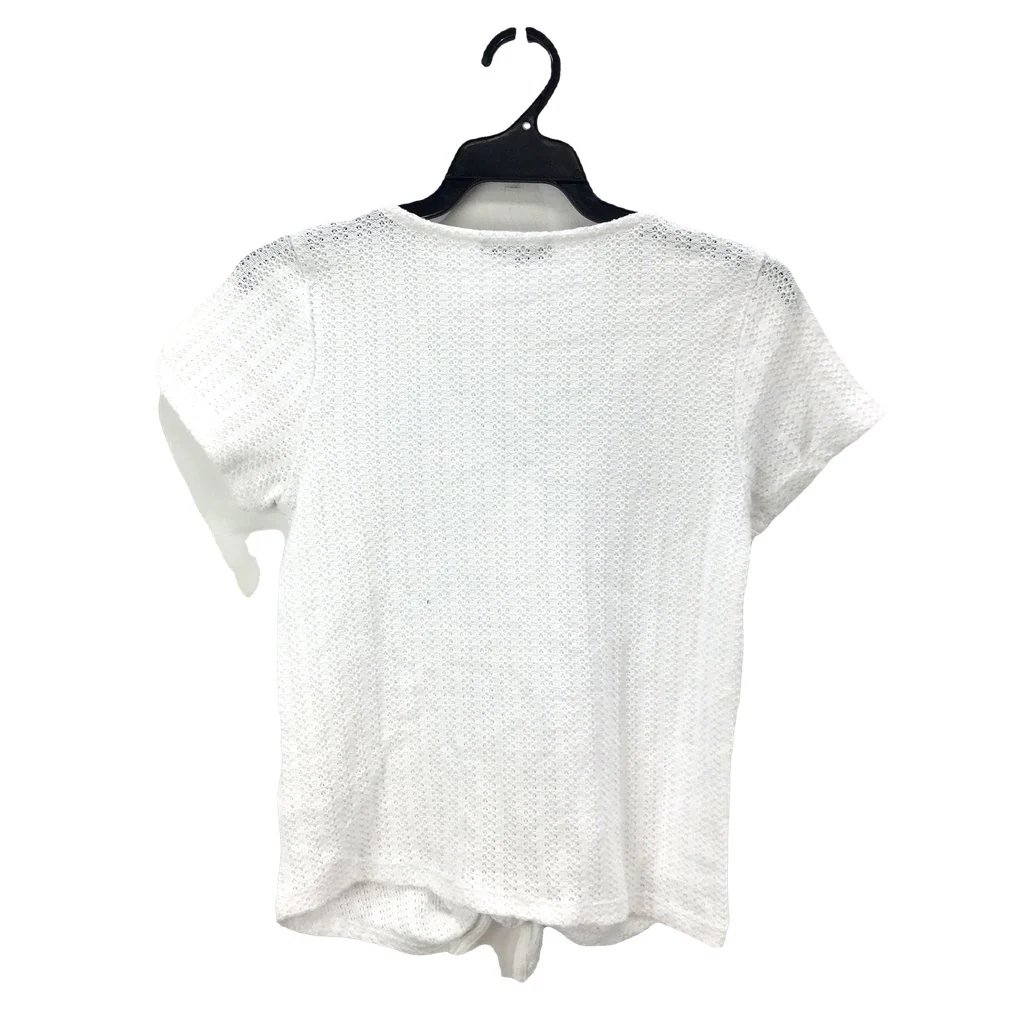 Just Jeans White Button Up Knit Short Sleeve Shirt Tie Bottom Ladies Size XXS - Image 2