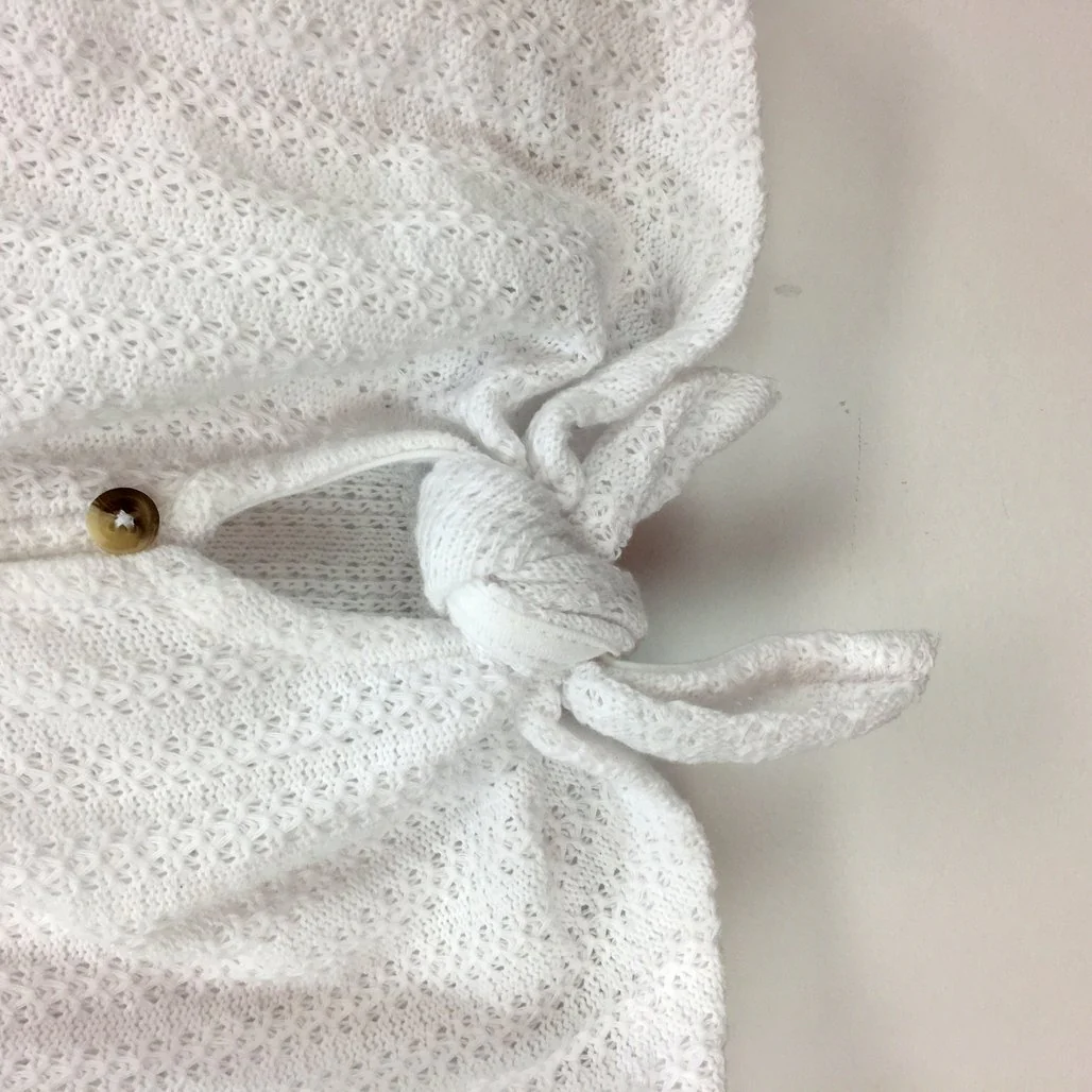 Just Jeans White Button Up Knit Short Sleeve Shirt Tie Bottom Ladies Size XXS - Image 4