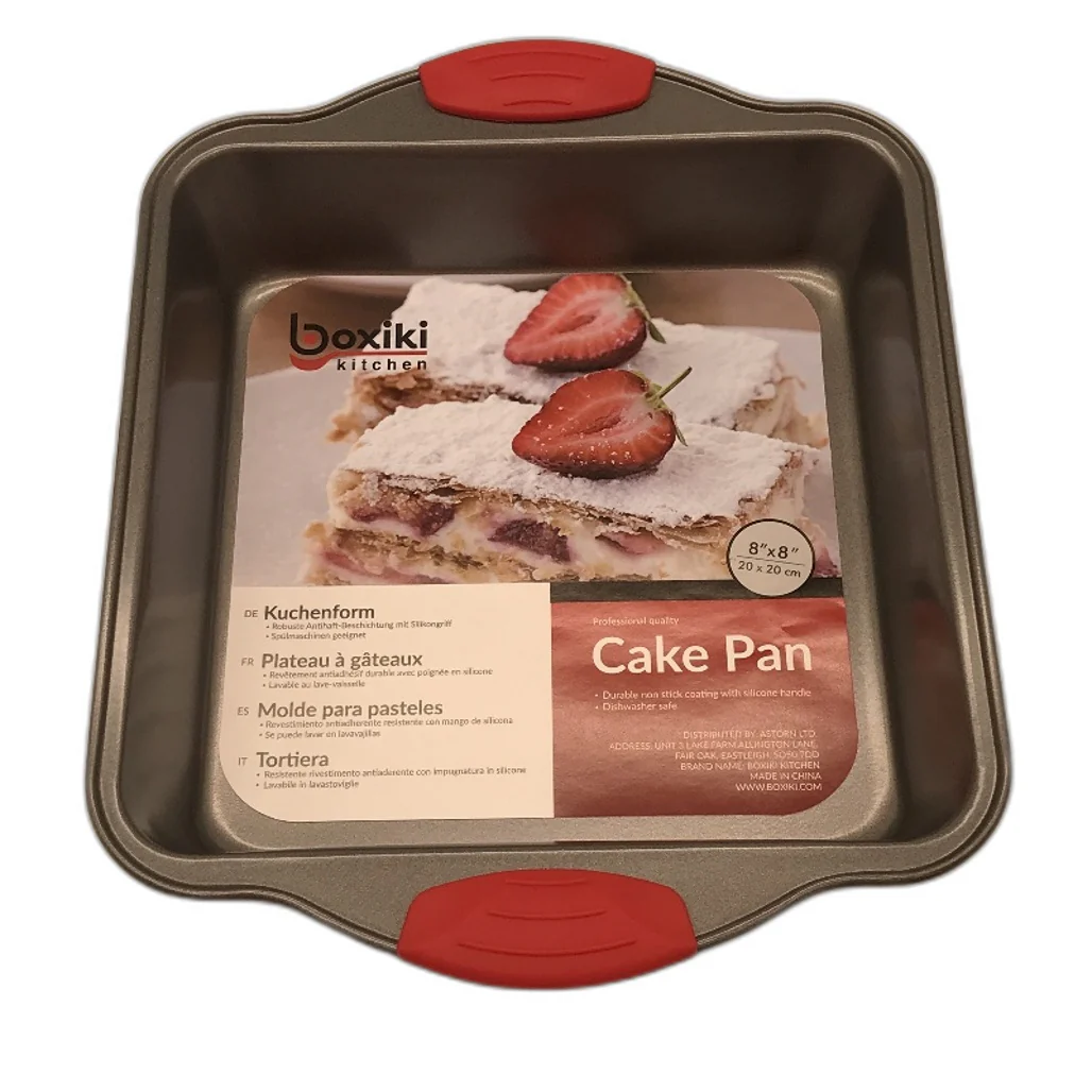 Boxiki 2 Pce Silver Cake Pans 20x20cm & 33x23cm Non Stick Steel Silicone Grips - Image 5