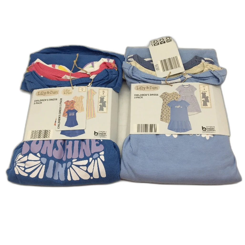 Lily & Dan 2 x 3Pks Fit & Flare 100% Cotton Mutlicoloured Girls Dresses Sz 2 NEW