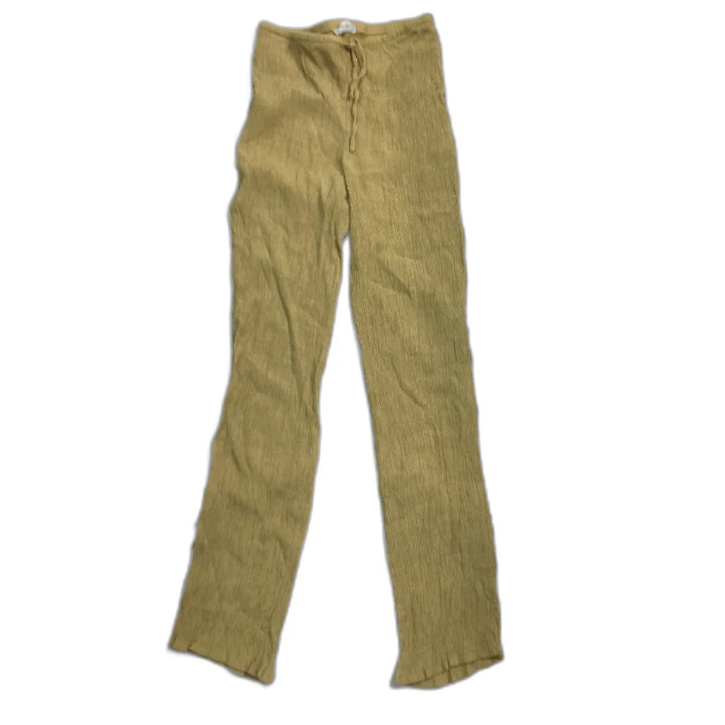 Subtitled Indra Crinkle Lemon Khaki Pants with Pockets Ladies Size Medium NEW