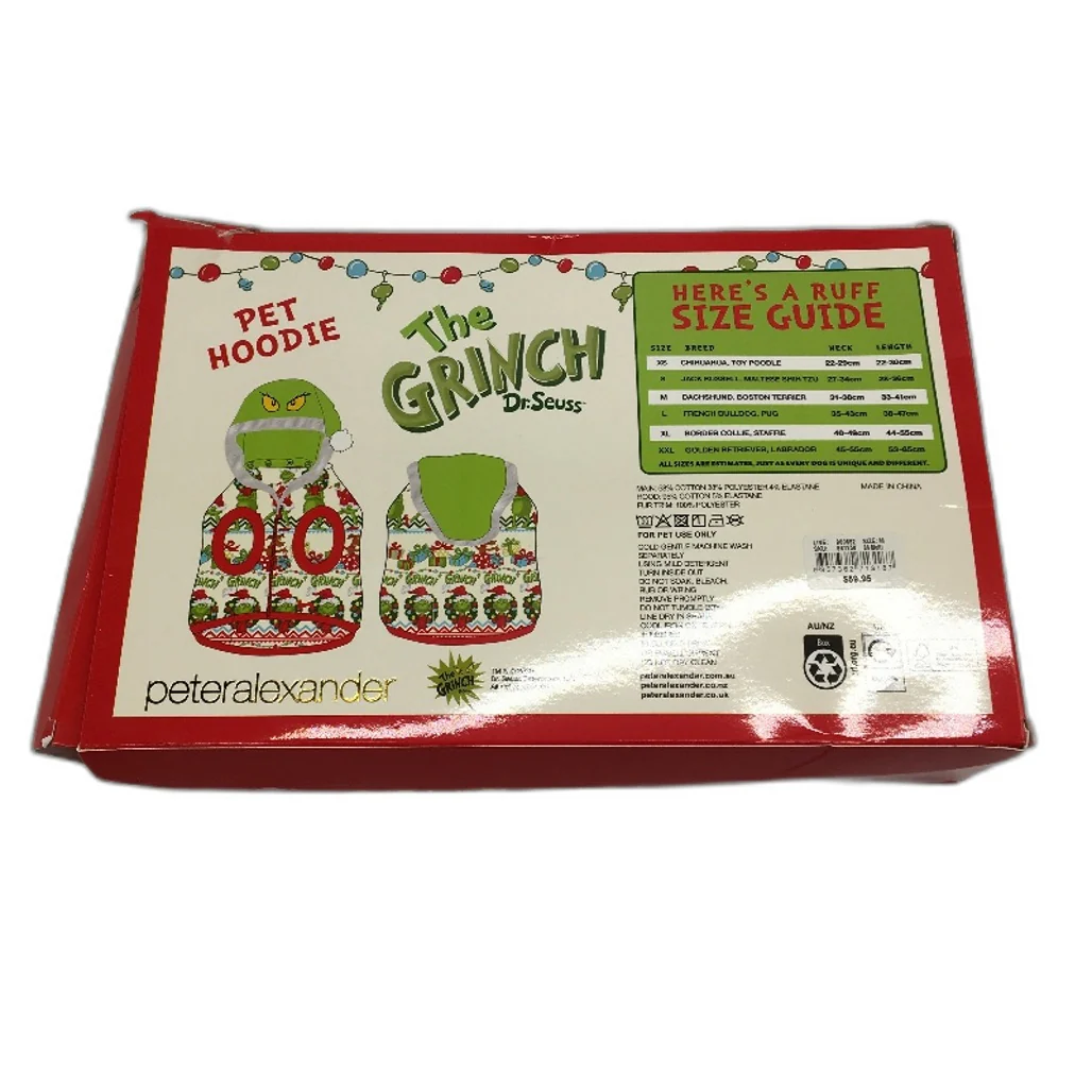 Peter Alexander The Grinch Fair Isle Fur Lined Hood Dog Hoodie Size Medium NEW - Image 8