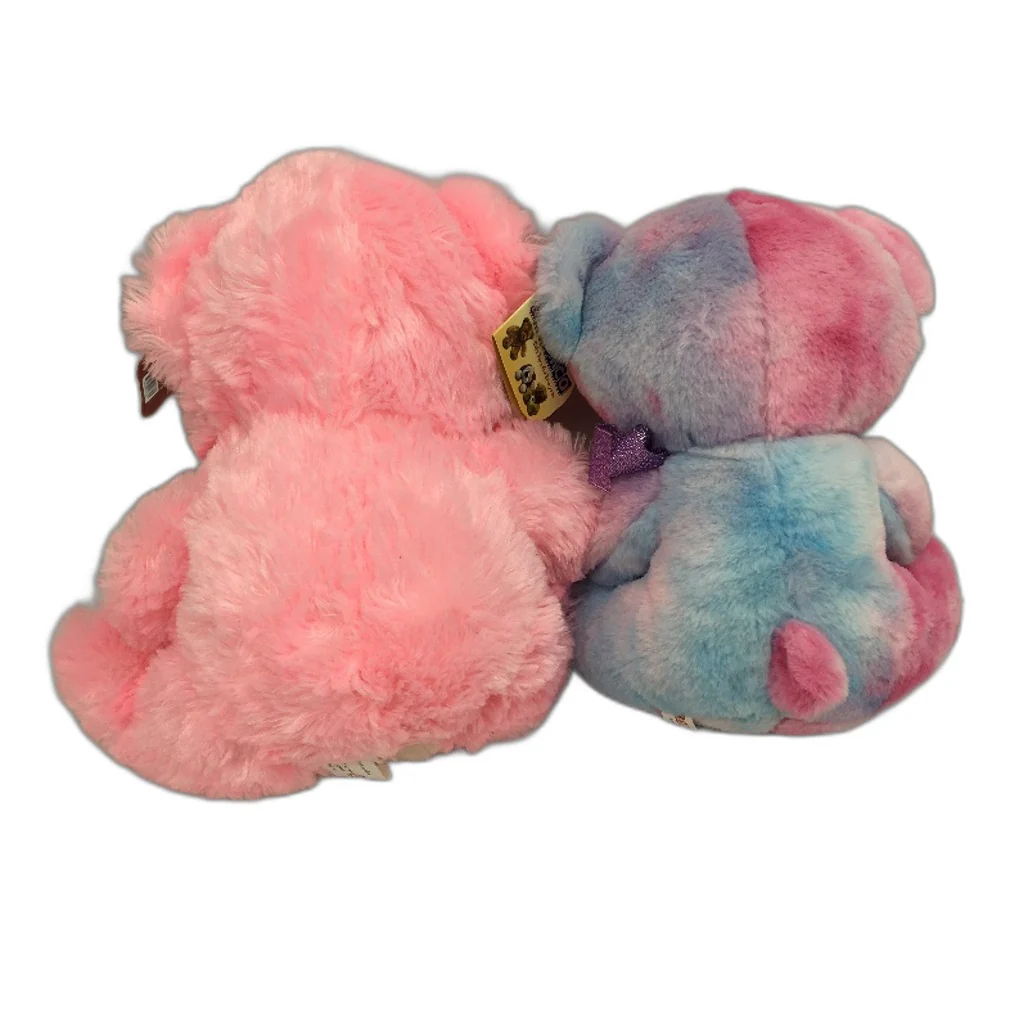 Teddy Bear 2 Pack Bundle Ribbon Bow Tie Fluffy Soft Plush Toys Pink & Purple NEW - Image 2