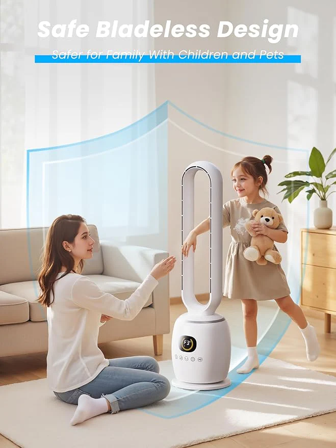Cooling Bladeless Oscillating Tower Fan Quiet 3 Speeds 5 Modes With Timer NEW - Image 2