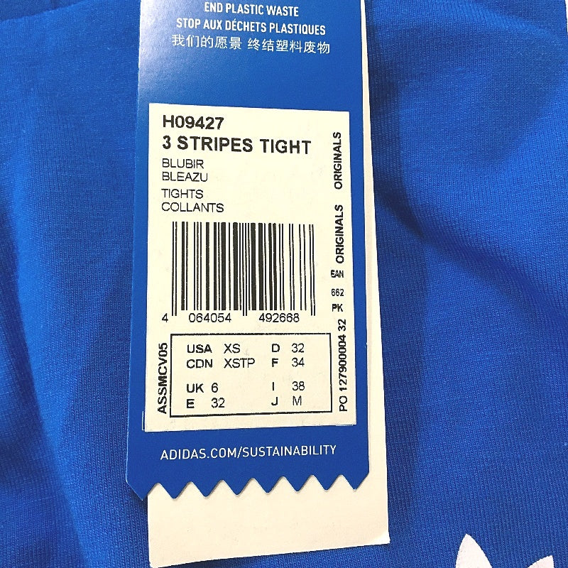 Adidas AdiColor Classics 3 Stripes Blue Bird Cotton Tights Ladies Size UK 6 NEW - Image 4
