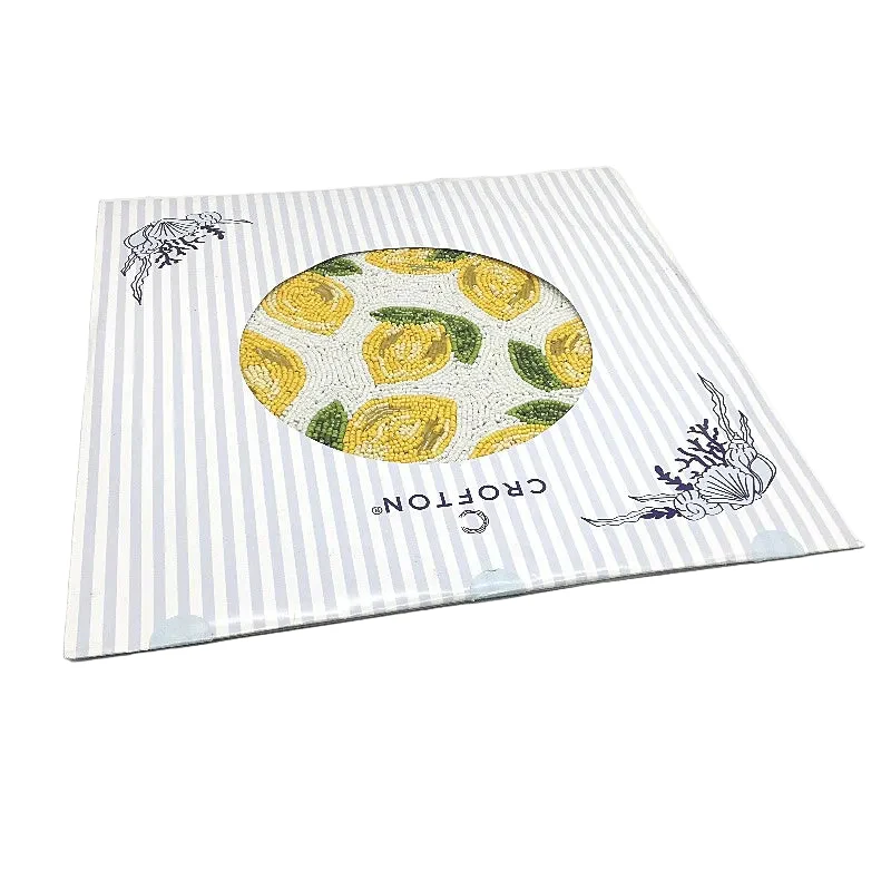 Crofton Beaded Blue & Lemons 6 Placemat & 4 Matching Napkin Ring Holder Set NEW - Image 4