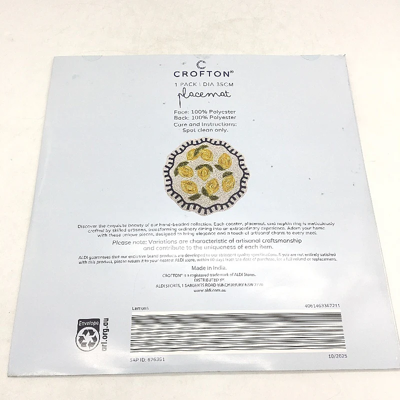 Crofton Beaded Blue & Lemons 6 Placemat & 4 Matching Napkin Ring Holder Set NEW - Image 6