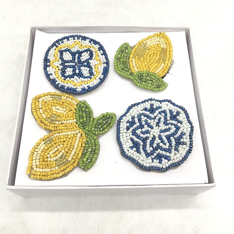 Crofton Beaded Blue & Lemons 6 Placemat & 4 Matching Napkin Ring Holder Set NEW - Image 7