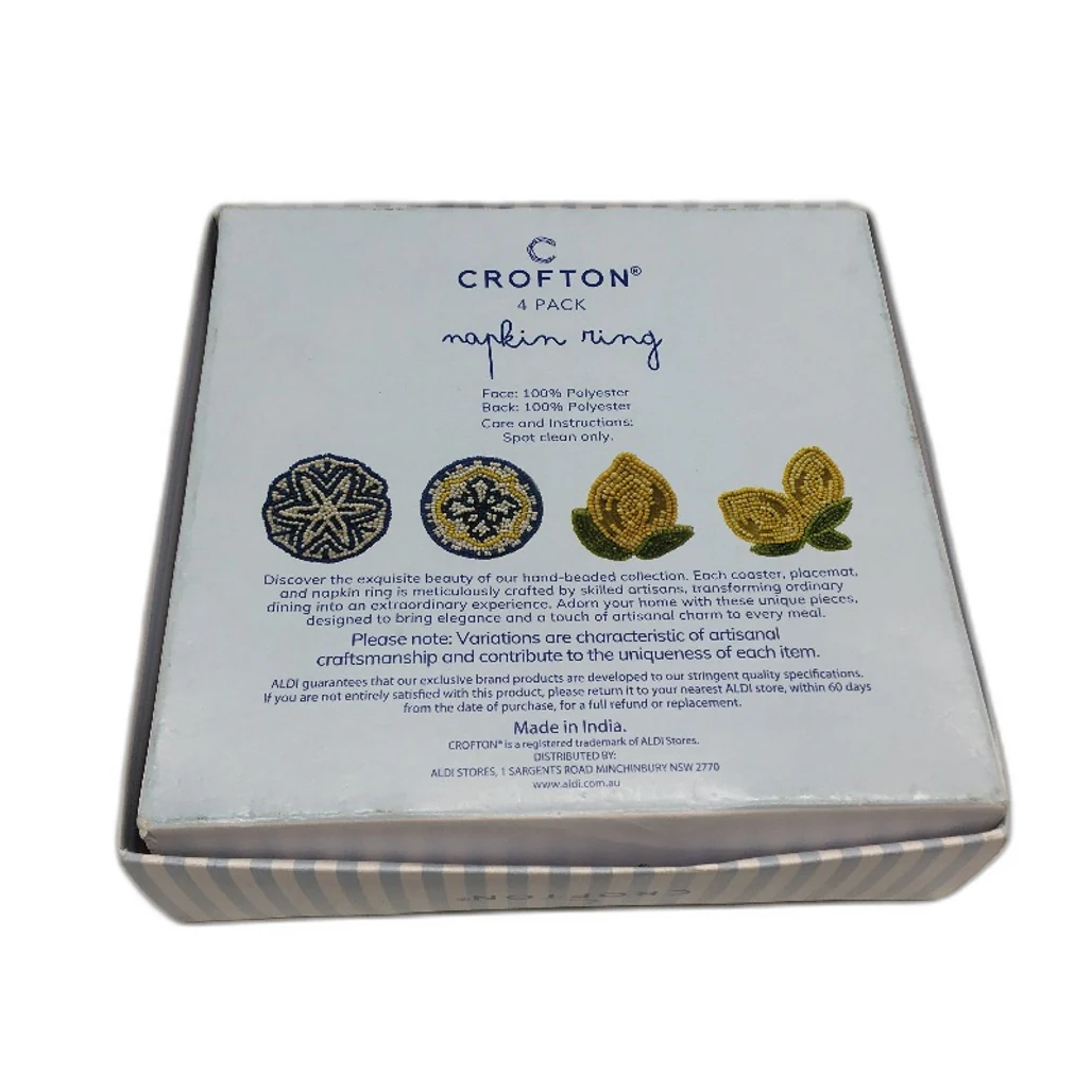 Crofton Beaded Blue & Lemons 6 Placemat & 4 Matching Napkin Ring Holder Set NEW - Image 9