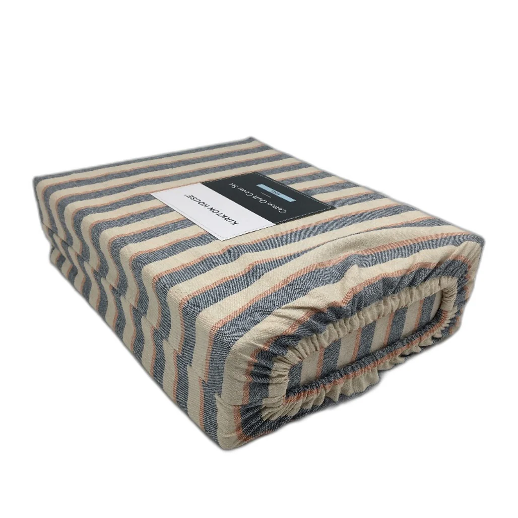 Kirkton House Navy & Tan Ruffle Edge 100% Cotton Quilt Cover Set KING Size NEW - Image 3