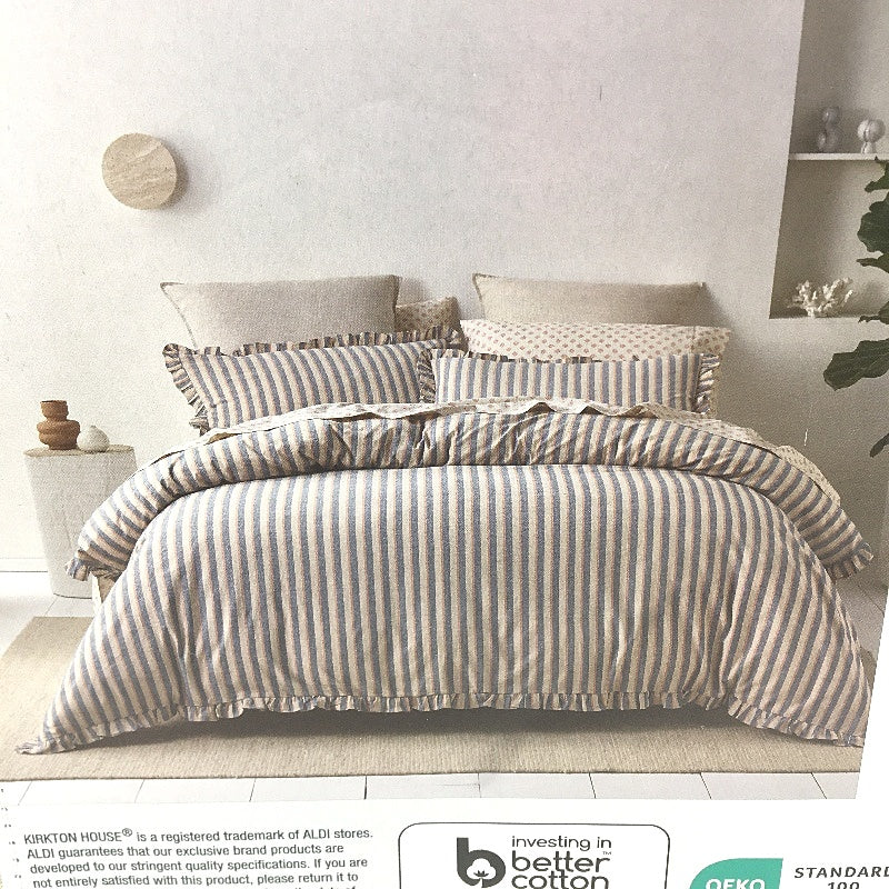 Kirkton House Navy & Tan Ruffle Edge 100% Cotton Quilt Cover Set KING Size NEW - Image 6