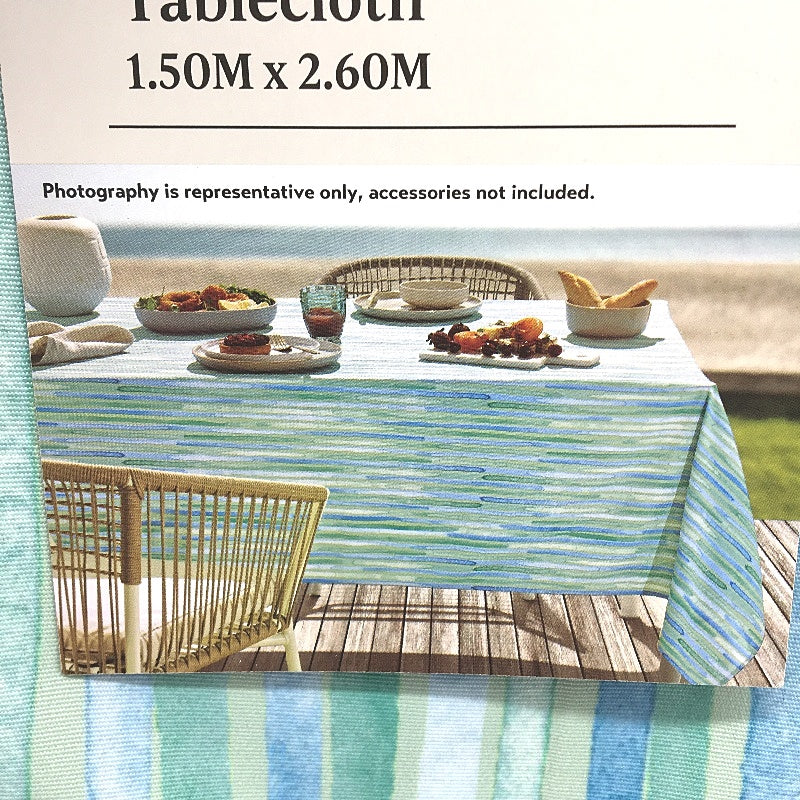 Peppertree Home Collection Blue Green Stripe Rectangle Tablecloth 150x 260cm NEW