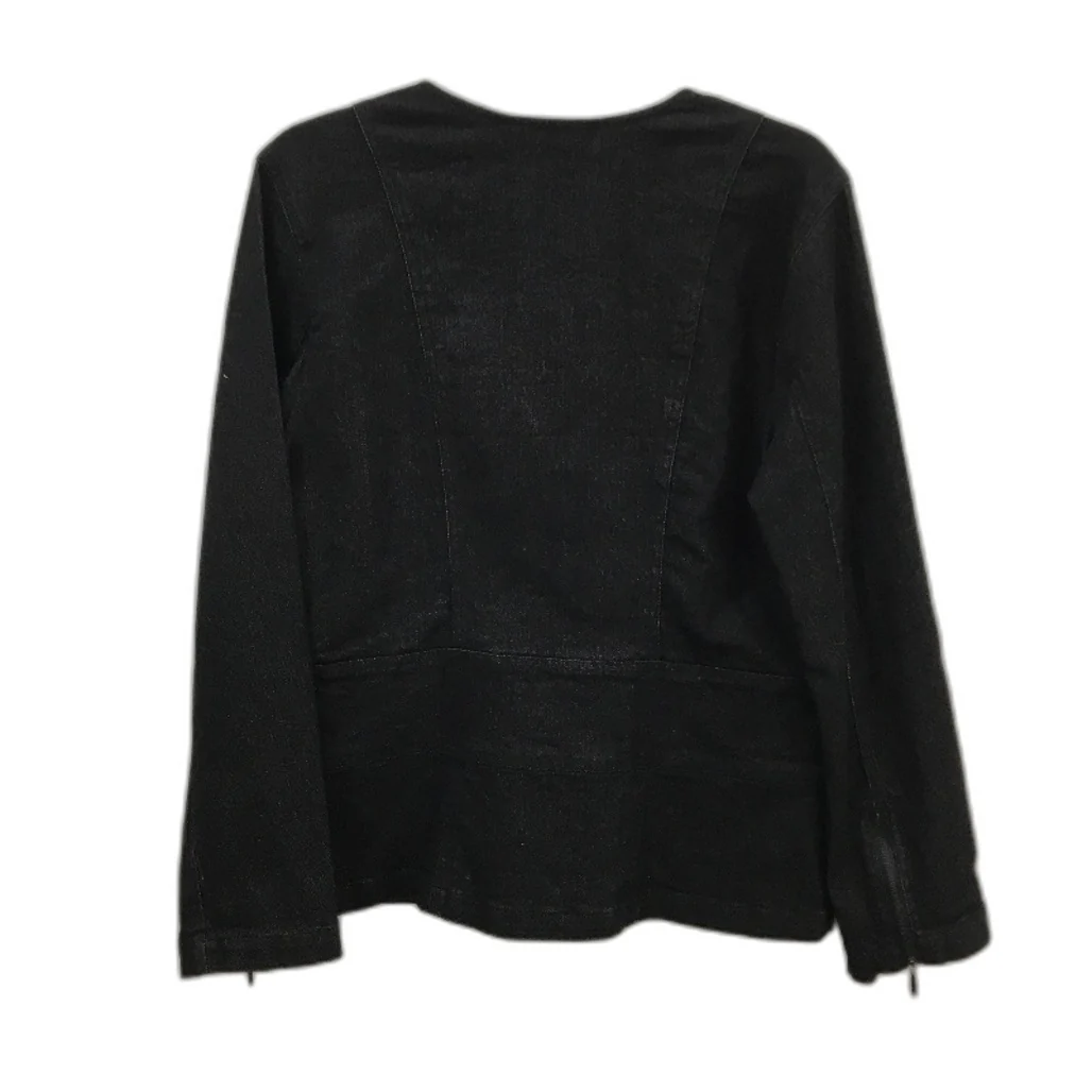 Liz Jordan Cotton Blend Black Denim Zip Up Lapel Collared Jacket Ladies Size S - Image 2