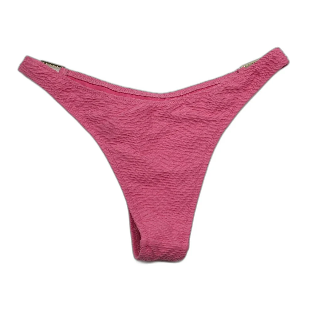 Subtitled Hot Pink Weave Pattern Gold Metal Side Bikini Bottom Ladies Size S NEW - Image 2