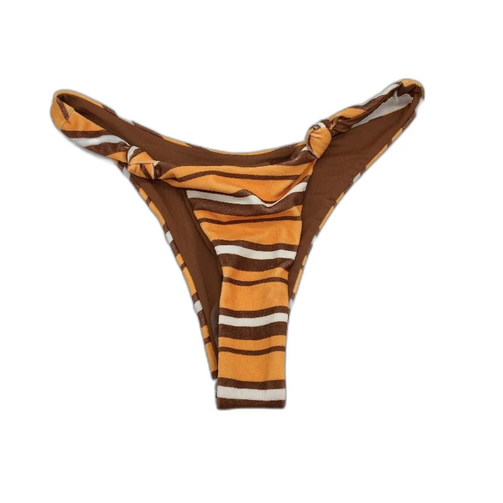 Subtitled Brown Orange Stripe Velour Knotted Bikini Bottom Ladies Size S NEW
