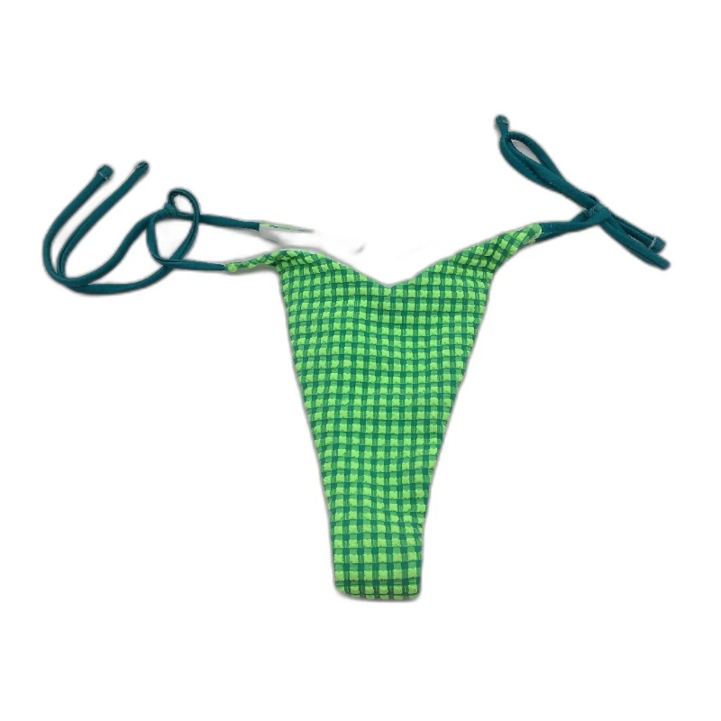 Insight Green Textured Side Tie Up Cheeky High Waisted Bikini Bottom Size S NEW - Image 2
