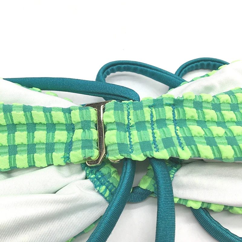 Insight Green Ginham 2 Way Bandeau Gold Clasp Bikini Top Size M NEW - Image 4