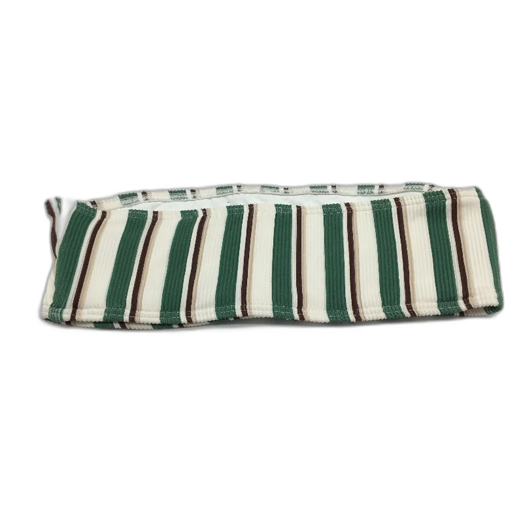 Subtitled Green Brown Striped Ribbed Bandeau No Clasp Bikini Top Size S NEW - Image 2