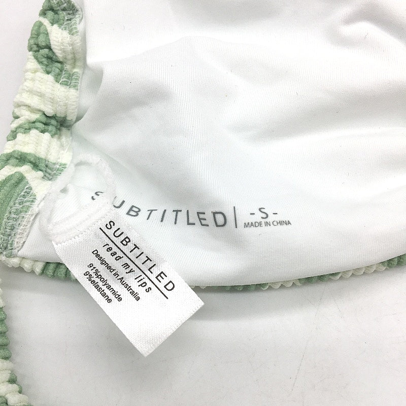 Subtitled Green White Ribbed Textrued String Bikini Top Ladies Size Small NEW - Image 4