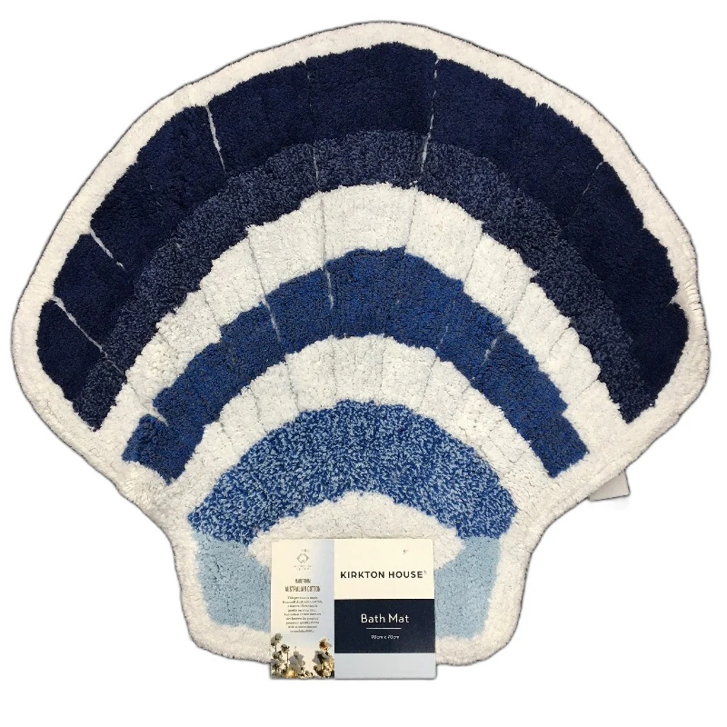 Kirkton House 2 Pack Blue Toned Shell Beach Themed Cotton Bath Mats 70x70cm NEW - Image 2