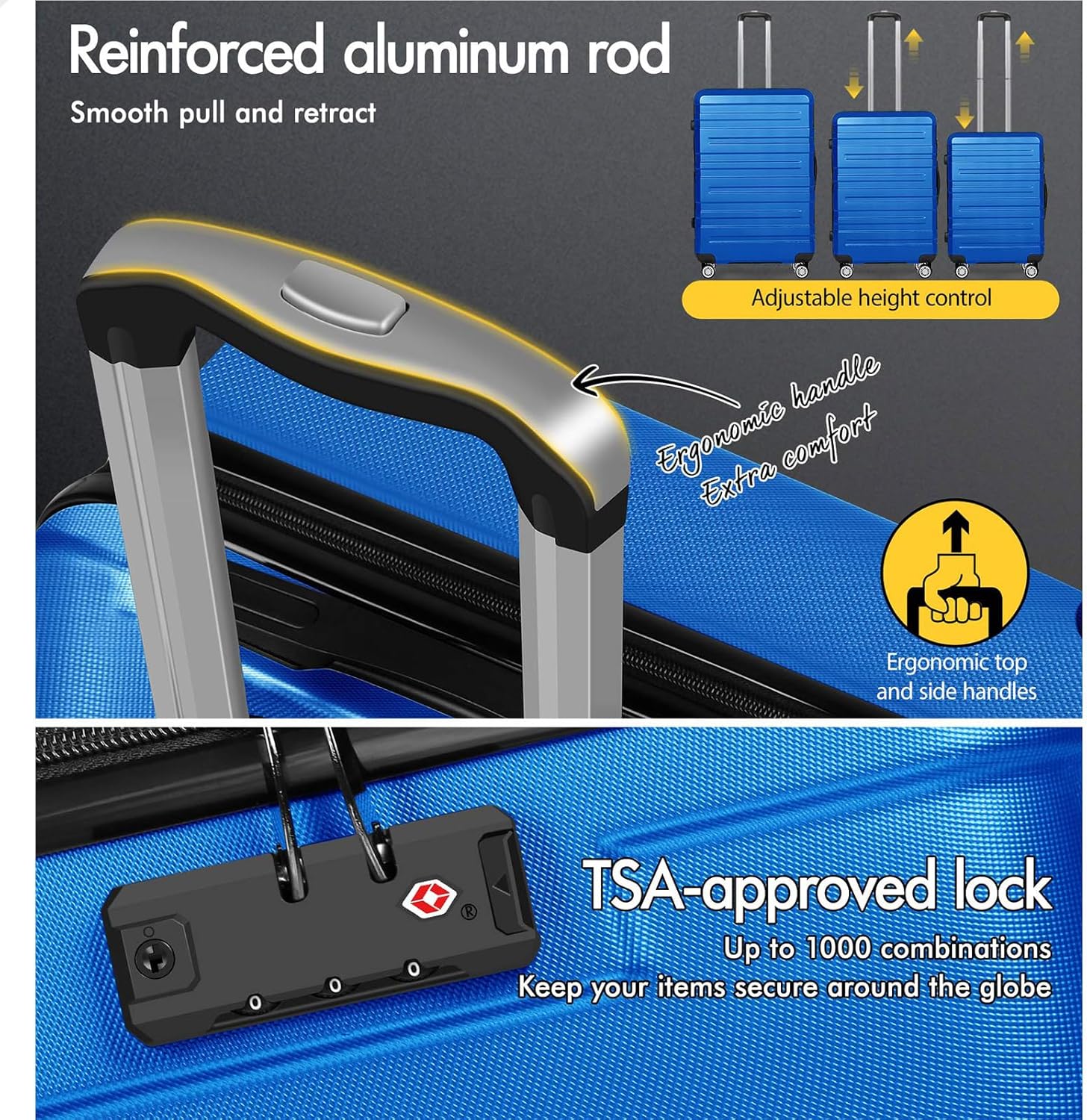 Alfordson Hero 24" Blue Hardshell Spinner Wheels Luggage Suitcase TSA Lock NEW - Image 4