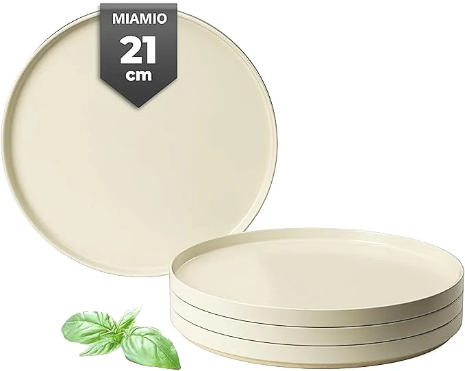MIAMIO Sierra 4PK 21CM Beige Matte Plate Stoneware Dishwasher Microwave Safe NEW