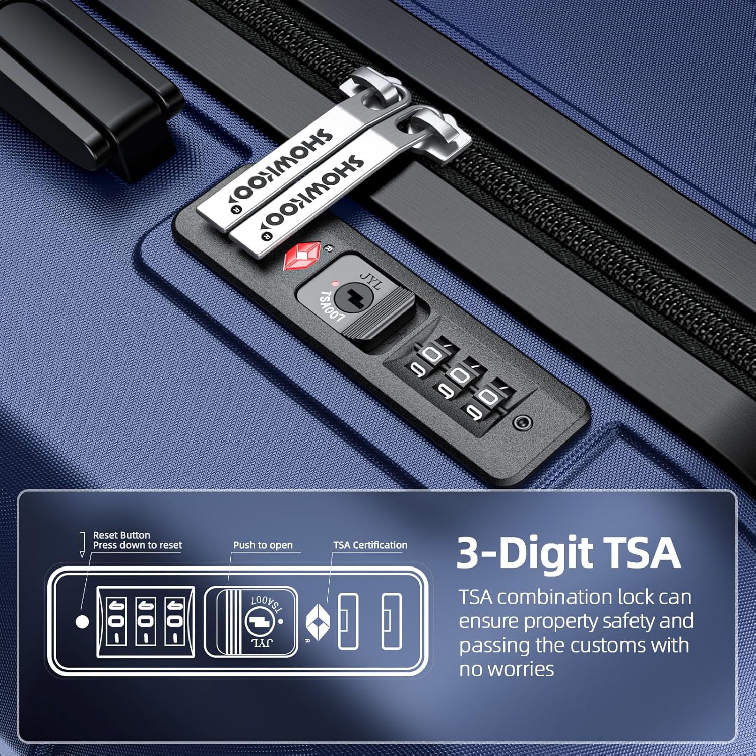 Showkoo 24" Navy Blue Expandable Hard Shell Luggage 50cm Suitcase TSA Lock NEW - Image 4