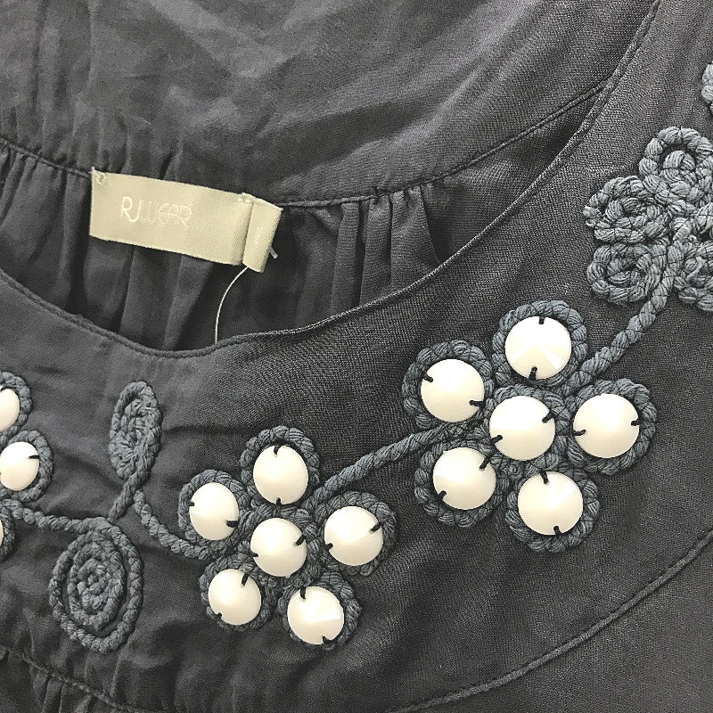 RJWear Embroidered Detail Flowy Navy Blue Sleeveless Top Ladies Size 16 - Image 5