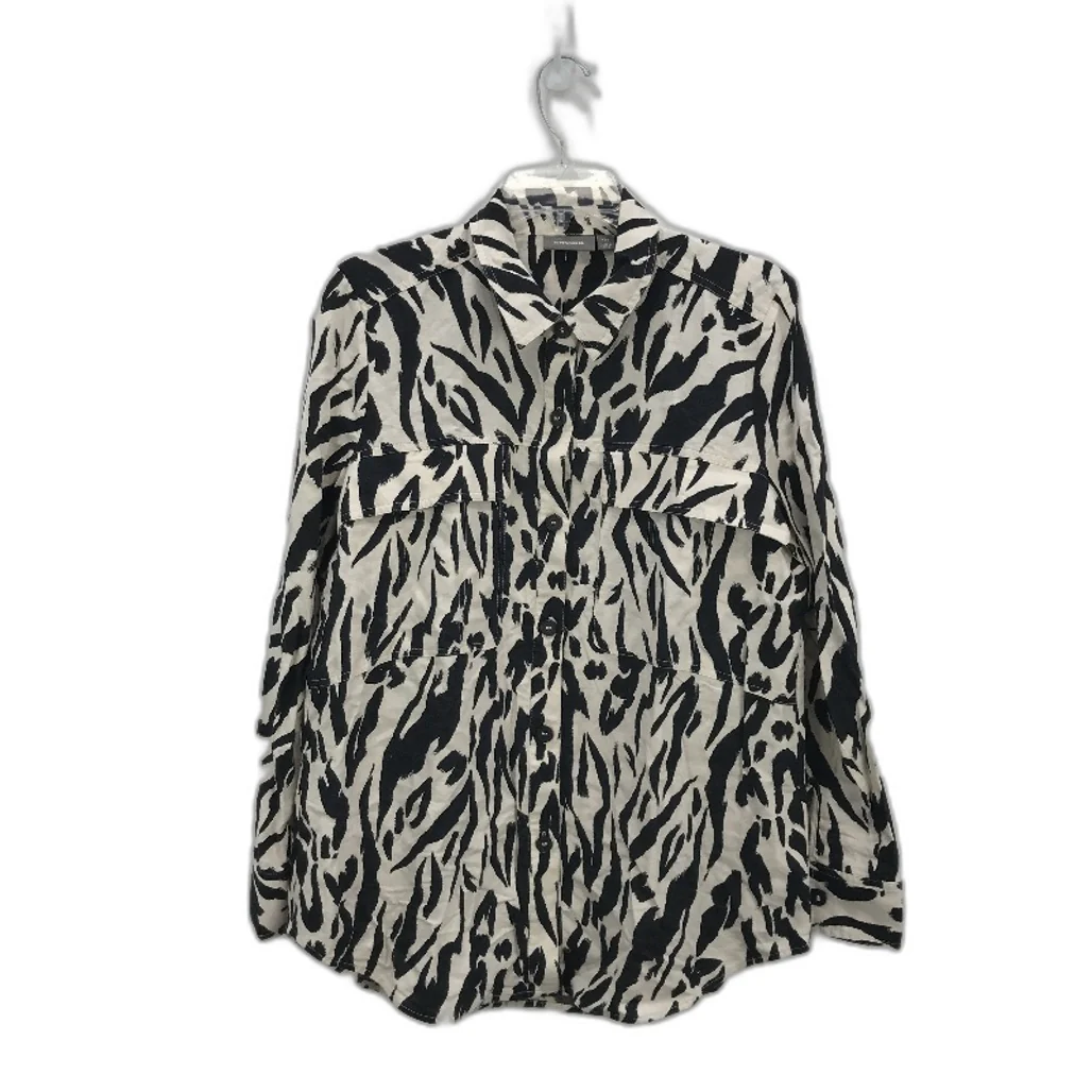Sussan Zebra Button Up Linen Blend Collared Longsleeve Top Ladies Size 10