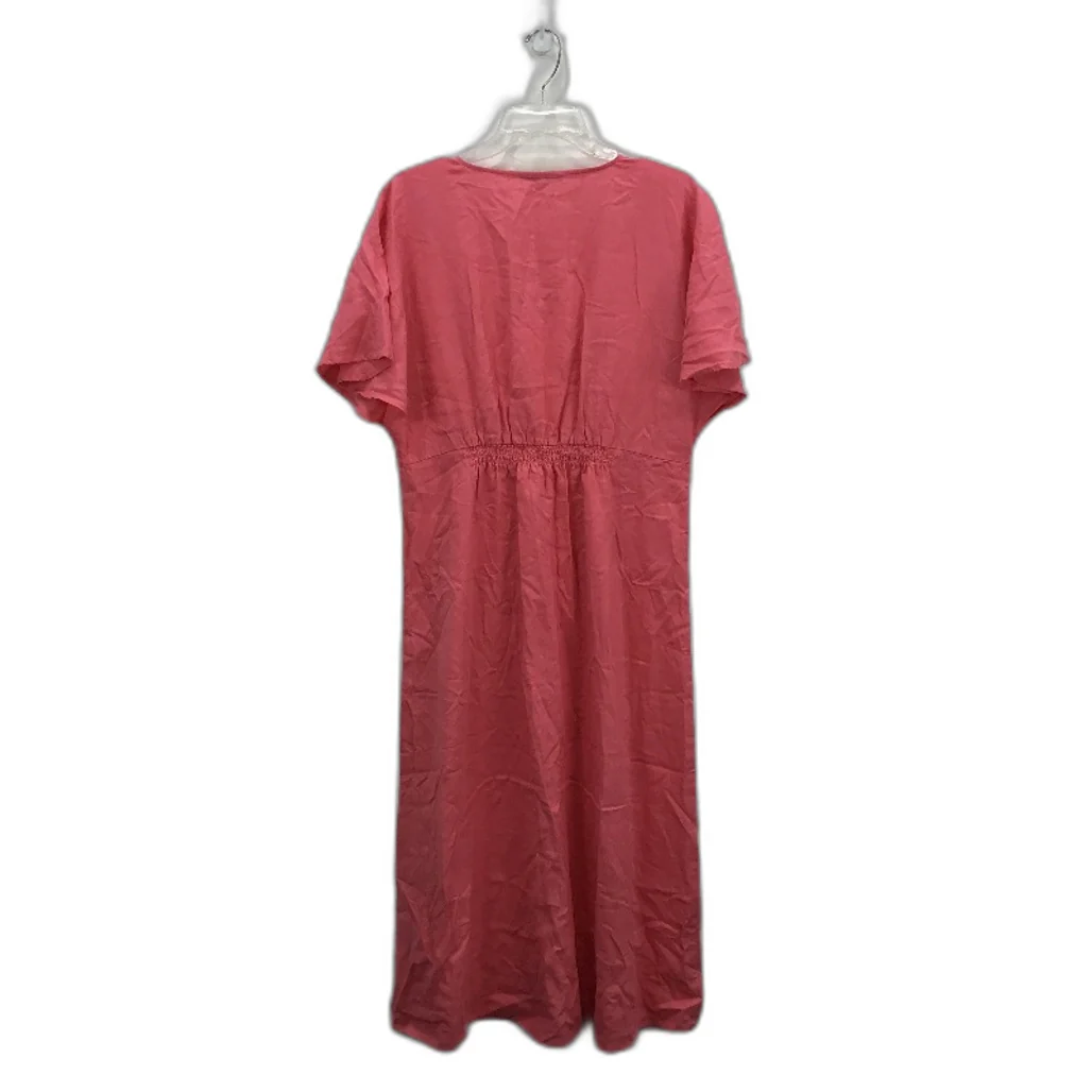 Grae Linen Blend Pink Shortsleeve Summer V Neck Midi Dress Ladies Size 12 - Image 2