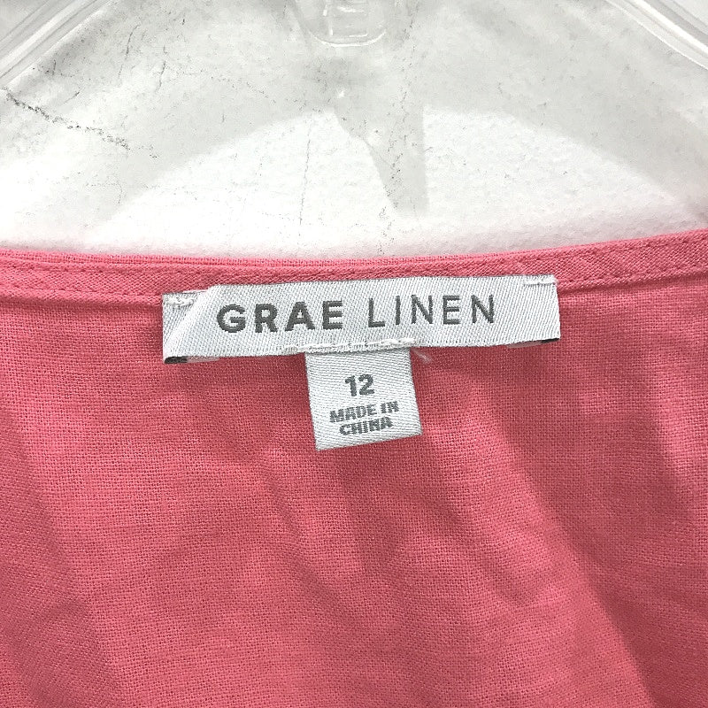 Grae Linen Blend Pink Shortsleeve Summer V Neck Midi Dress Ladies Size 12 - Image 3