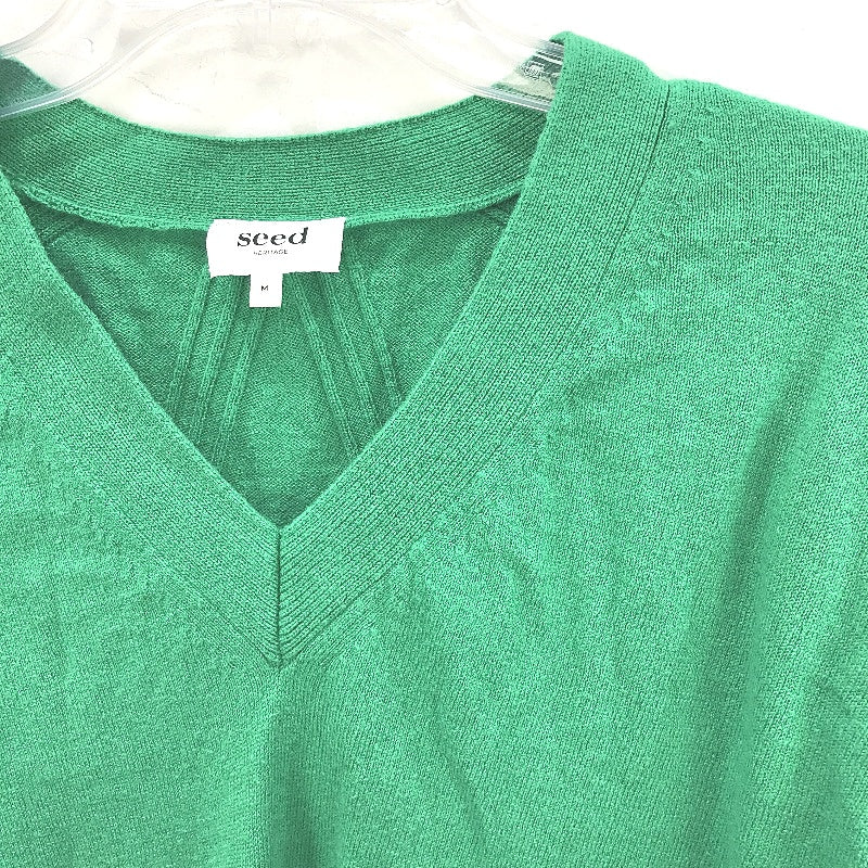 Seed Heritage Thin V-Neck Green Knitted Wool Blend Sweater Ladies Size Medium - Image 5