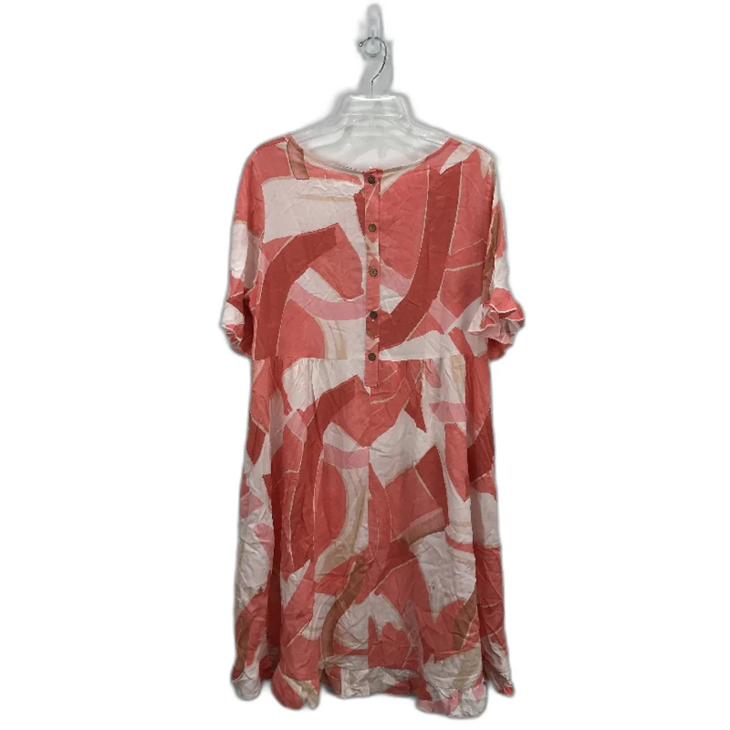 New U Collection Pink Paint Stroke Pattern Smock Dress Ladies Size AU 12 - Image 2
