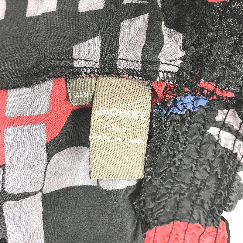 Jacqui.E Geometric Square Neck Black Silk Ruched Hem Top Ladies Size AU 14 - Image 4