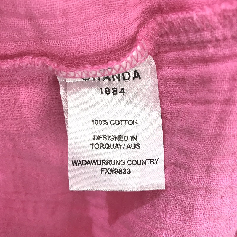 Ghanda Peggy Ruched Barbie Pink Tiered Hem Cotton Mini Dress Ladies Size XS - Image 4