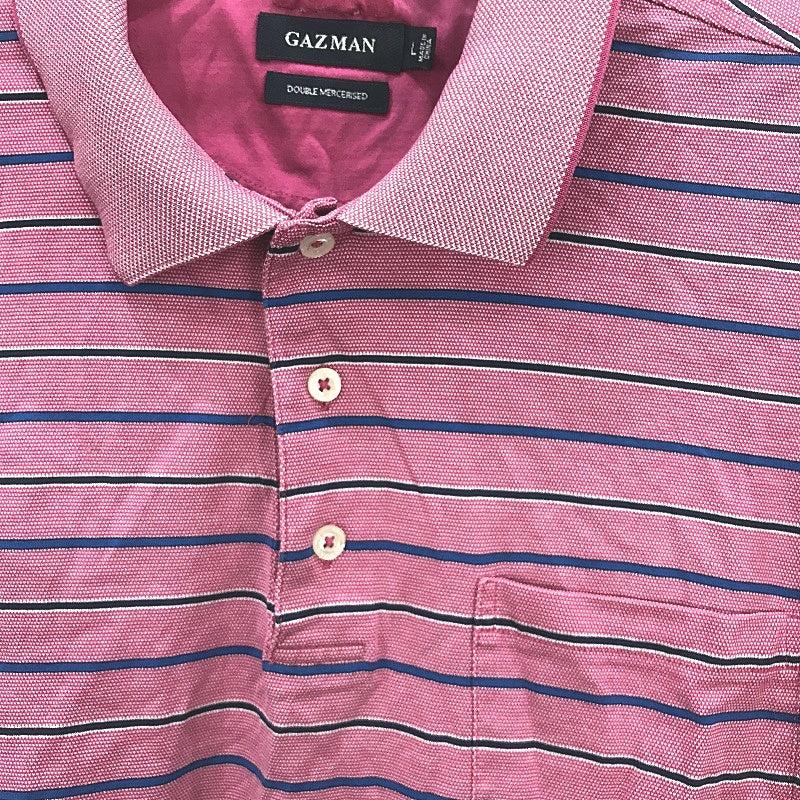 Gazman Pink Striped Double Mercerised Cotton Polo Shirt Mens Size Large - Image 6