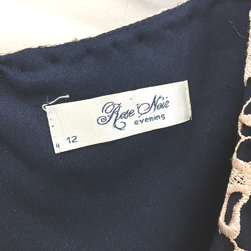 Rose Noir Pale Floral Lace Evening Navy Mini Dress Ladies Size 12 - Image 4