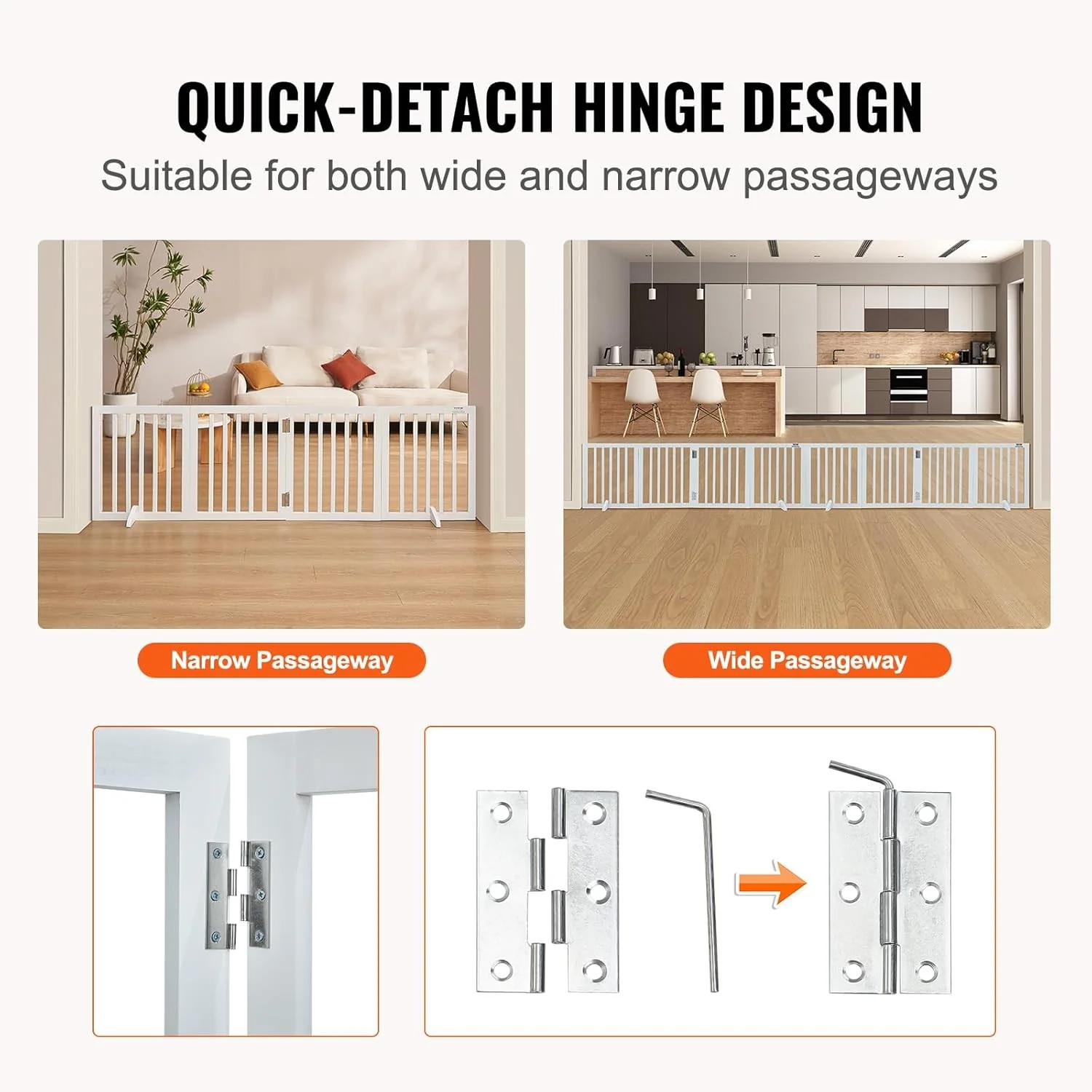 VEVOR JYW-8024 5 Panels Freestanding Expandable Pet Gate, 80" Wide Foldable NEW - Image 3