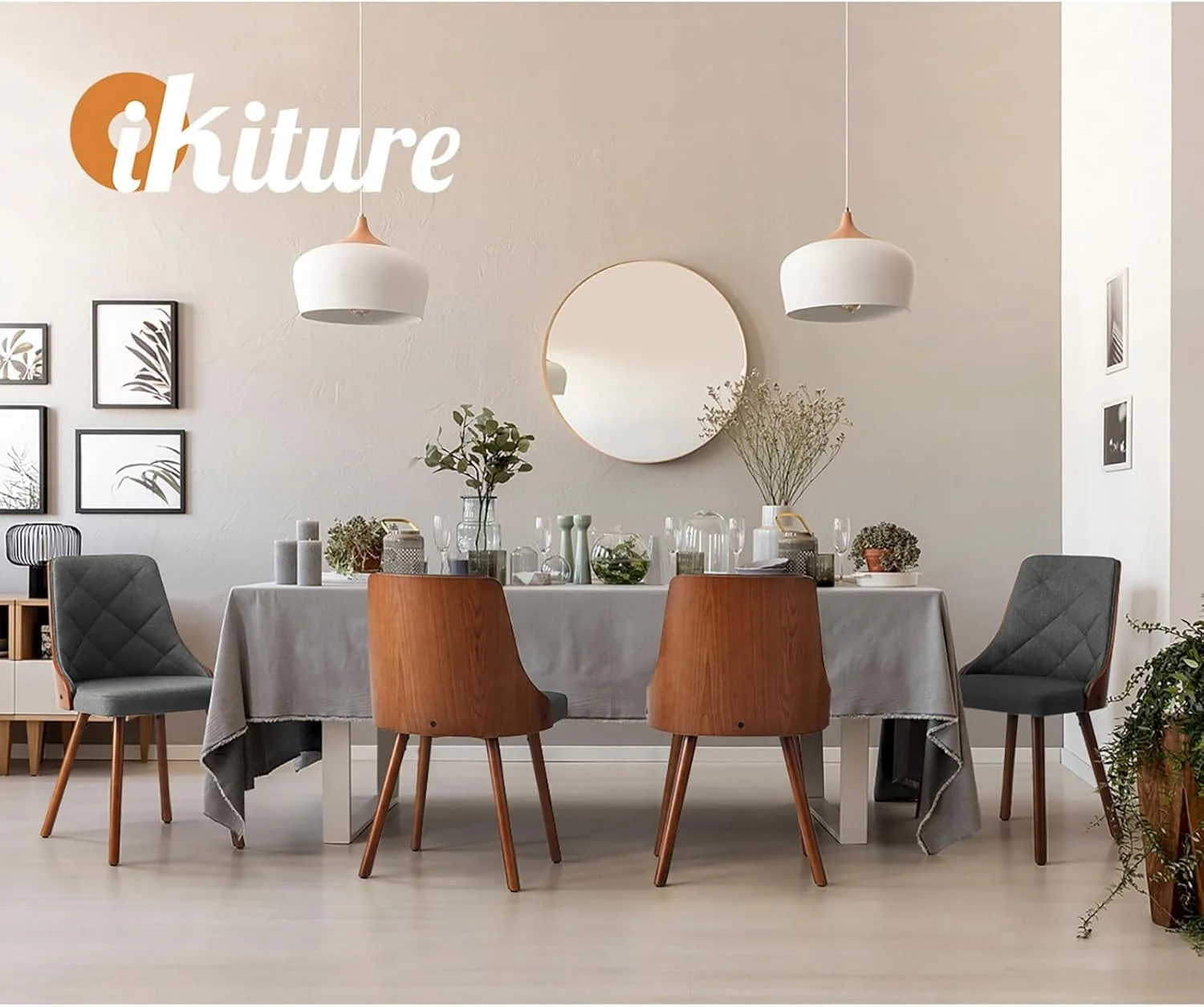 OIKITURE DCH-AIC-BEN-GY-2PC Wooden Dining Chairs Set with PU Leather Seat NEW - Image 2