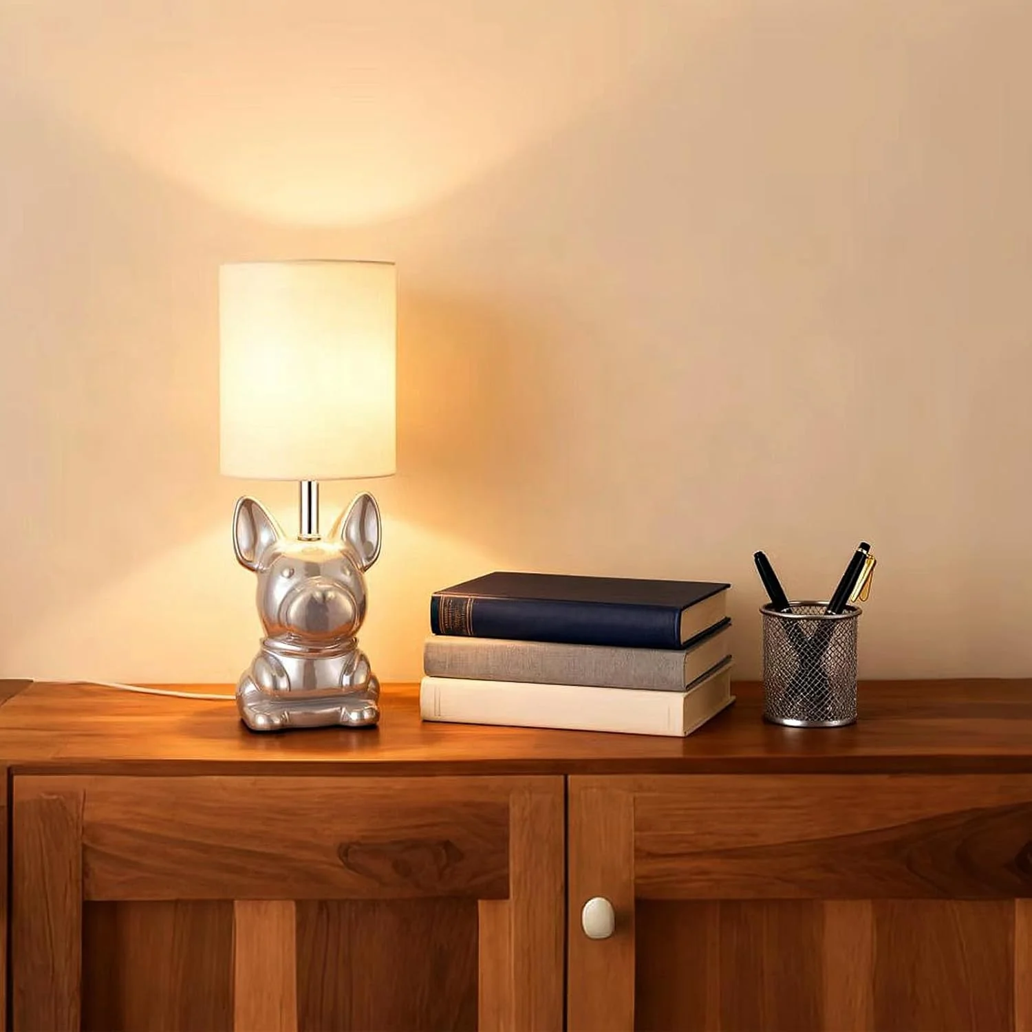 EOEYYOYB Set Of 2 Gold Ceramic Puppy Table Lamp Set with LED Bulb, Gold... NEW - Image 6