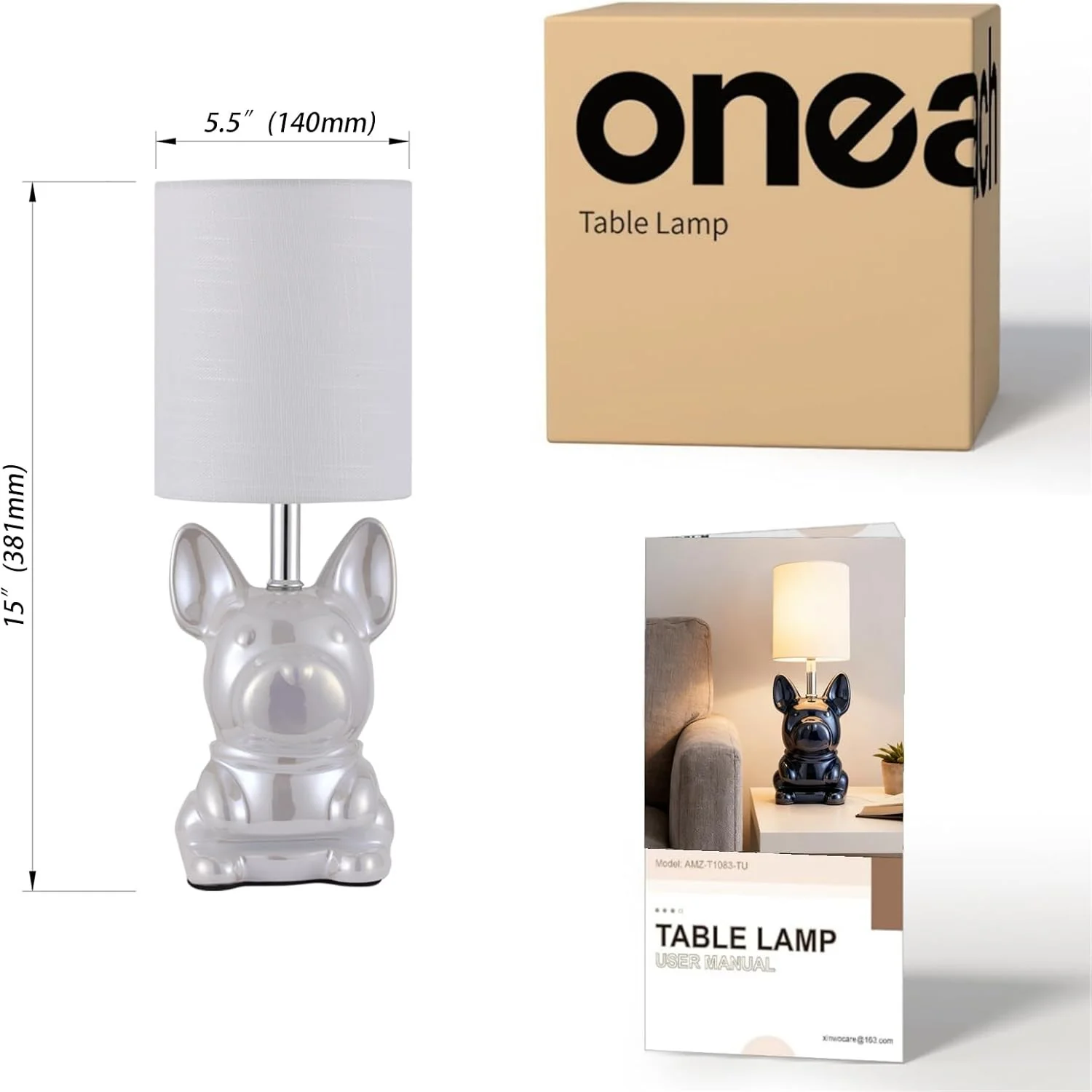 EOEYYOYB Set of 2 Pearl Ceramic Puppy Table Lamp Set with 4W LED Bulb NEW - Image 3