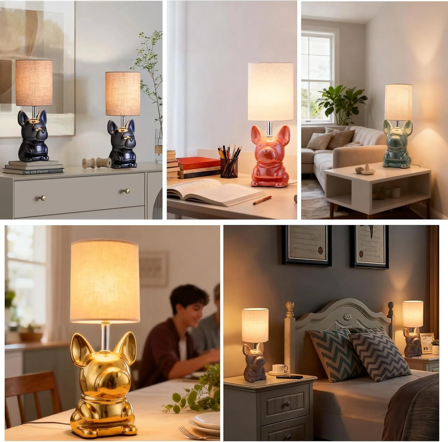 EOEYYOYB Set of 2 Pearl Ceramic Puppy Table Lamp Set with 4W LED Bulb NEW - Image 4