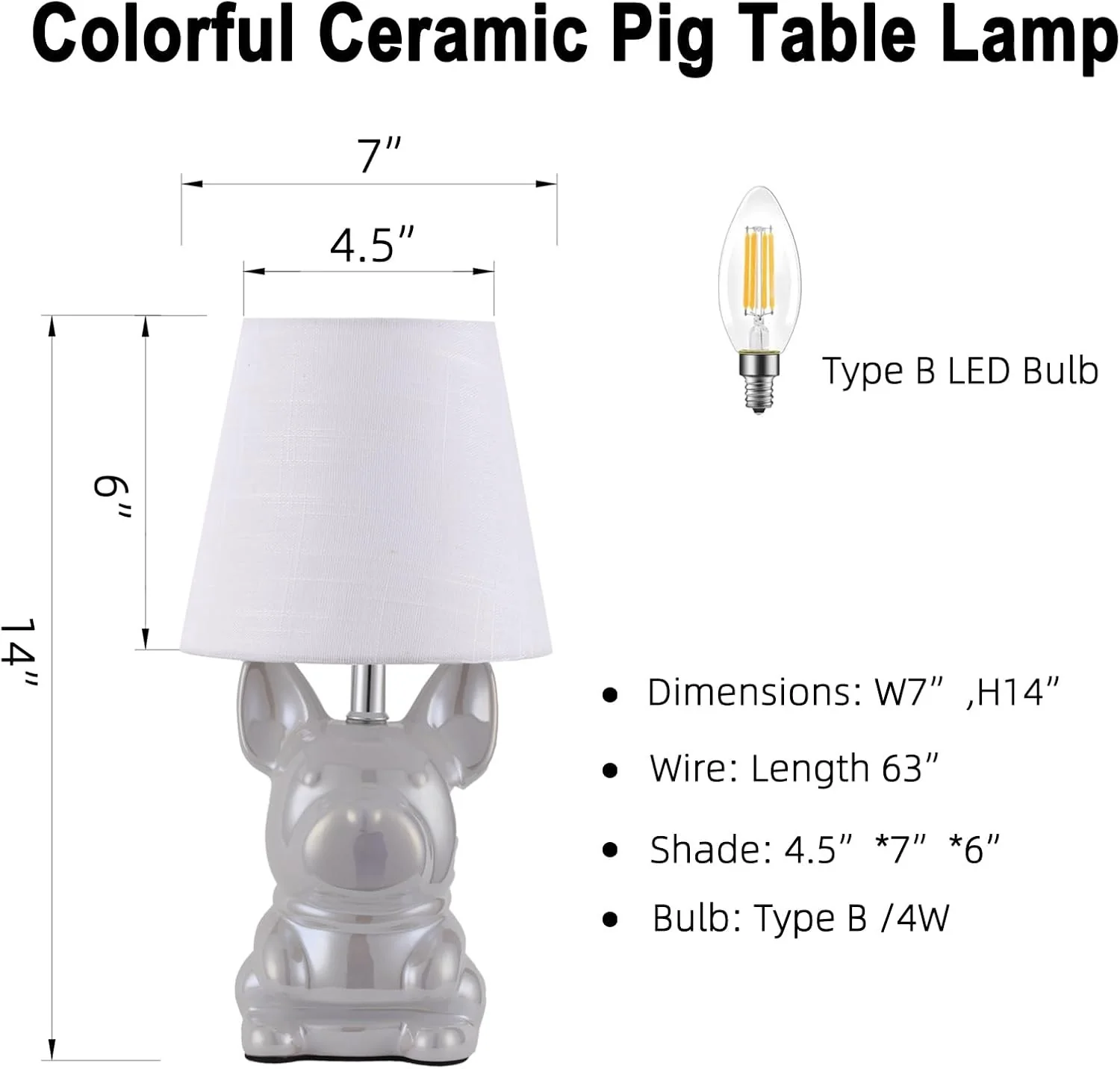 EOEYYOYB Set of 2 Pearl Ceramic Puppy Table Lamp Set with 4W LED Bulb NEW - Image 5