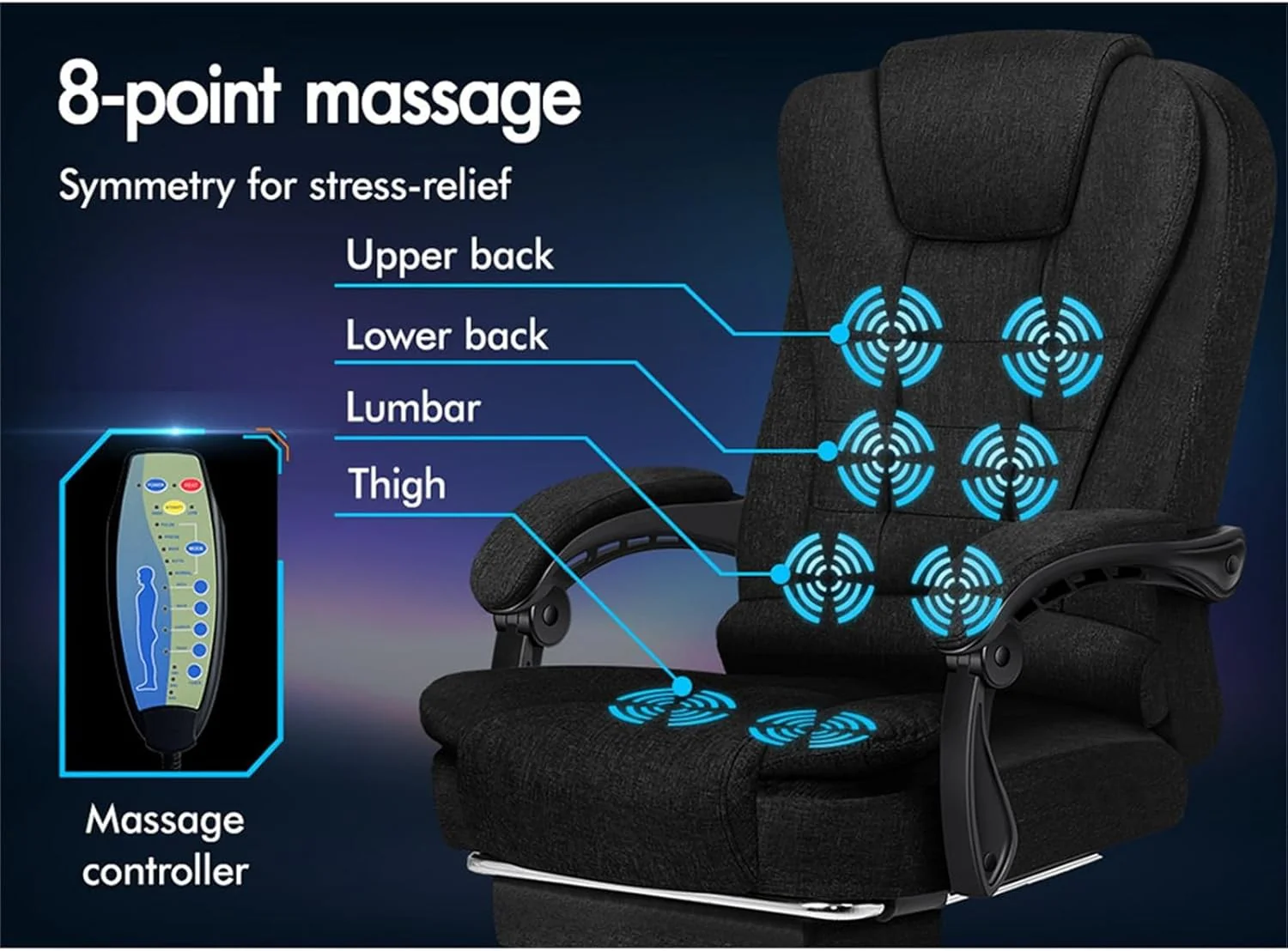 ALFORDSON Executive Office Chair with Massage and Heated Seat, Fabric Green NEW - Image 5